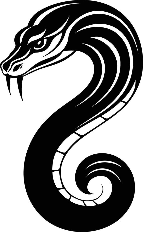 A black and white snake with a long tail vector
