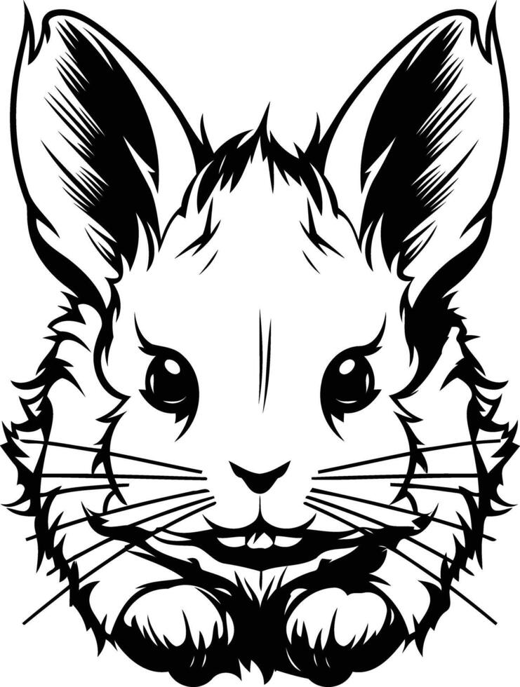 A black and white drawing of a rabbit head vector