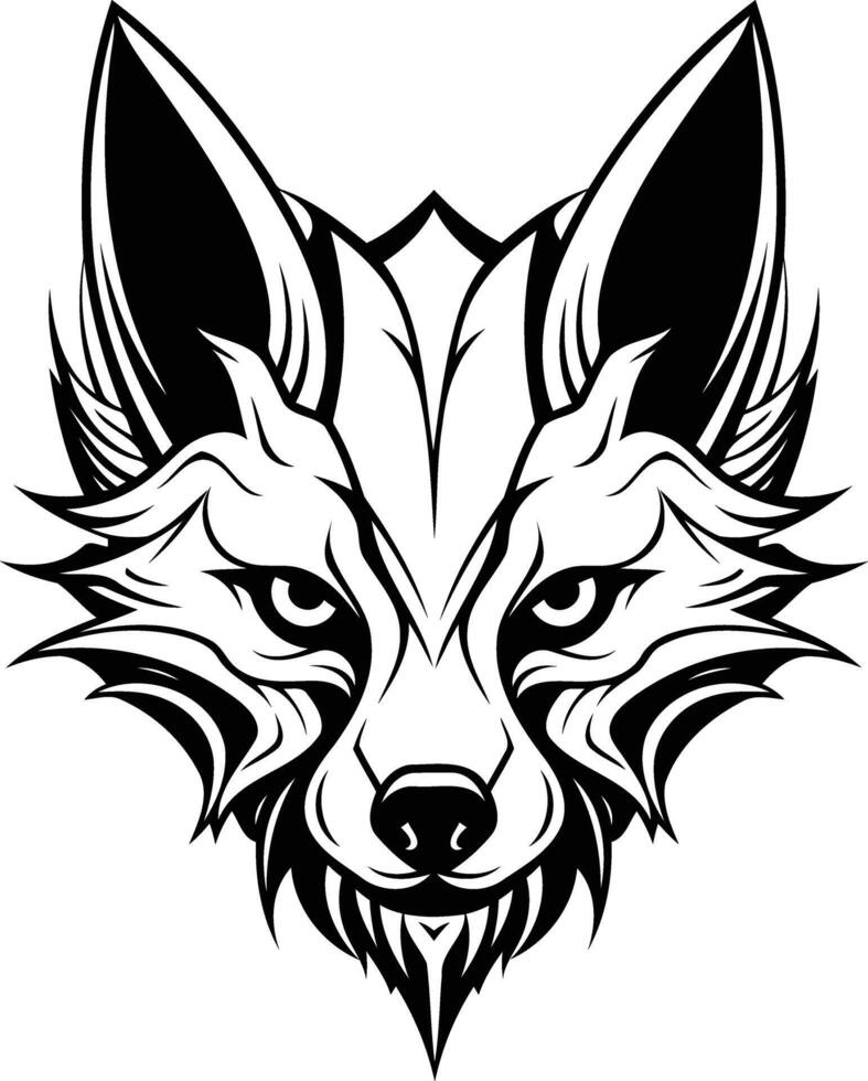 A black and white fox head with a tribal style vector