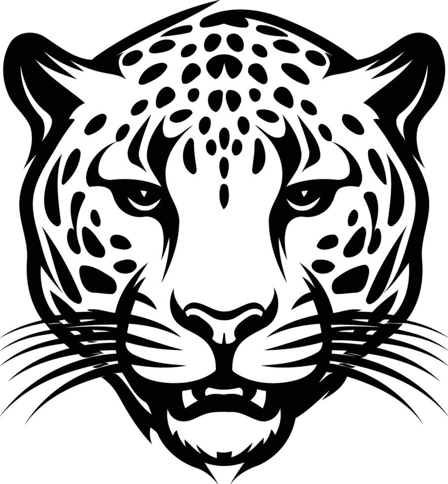A jaguar head is shown in black and white vector
