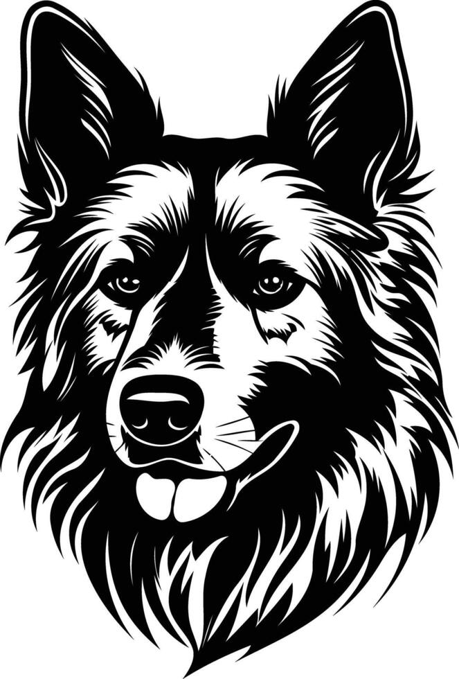 A black and white drawing of a dog's head vector