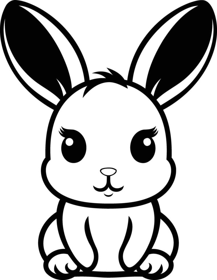 A black and white cartoon rabbit sitting down vector