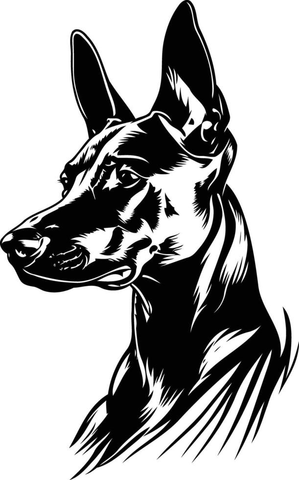 A black and white drawing of a dog's head vector