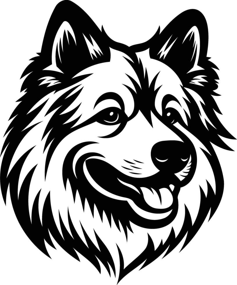 A black and white dog head with a smile vector