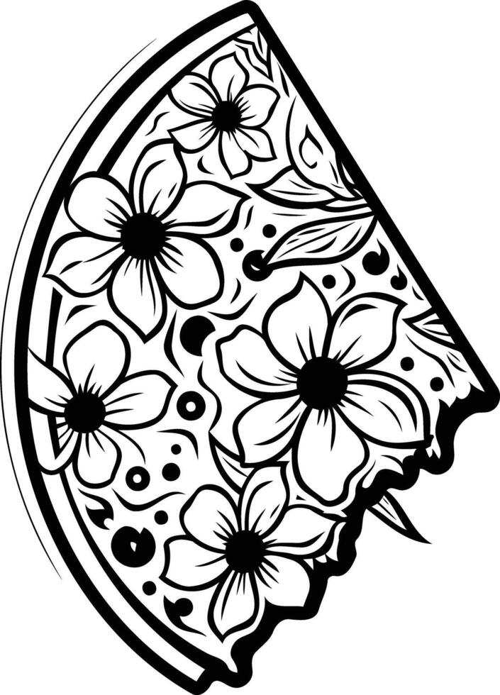 A pizza with flowers on it coloring page vector