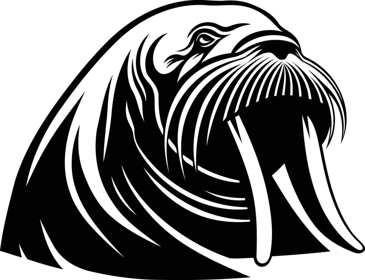 A walrus head with a long tusk on a white background vector