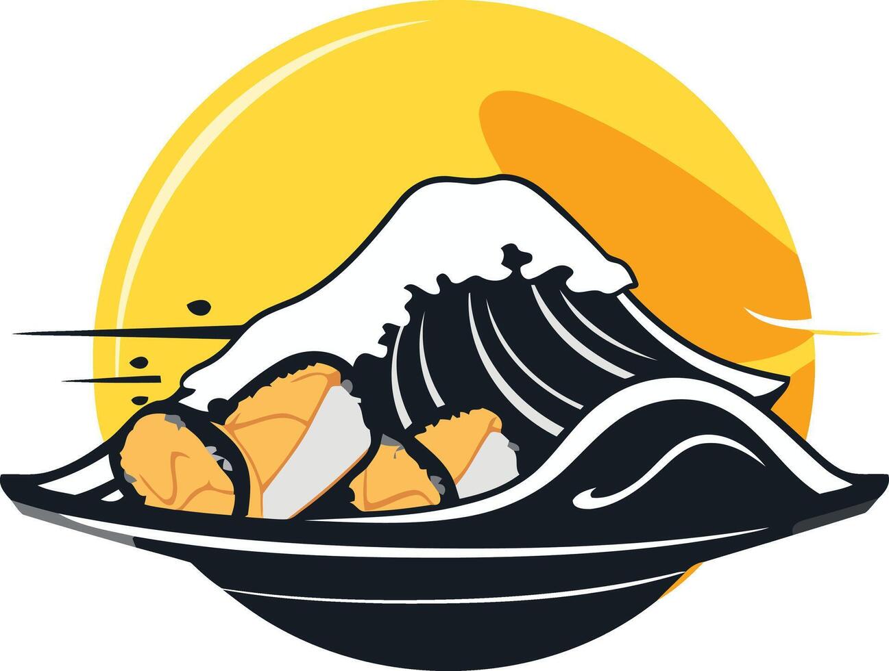 Japanese food logo with mountain and waves vector