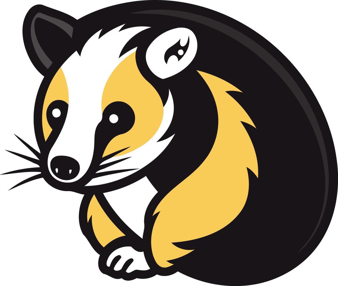 A black and yellow opossum with a white tail vector