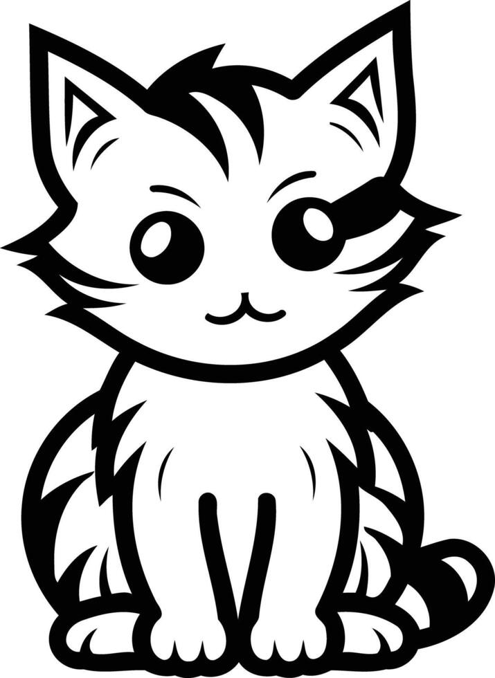A black and white drawing of a cat vector
