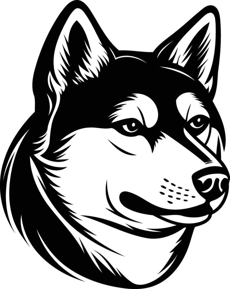 A black and white drawing of a husky dog vector