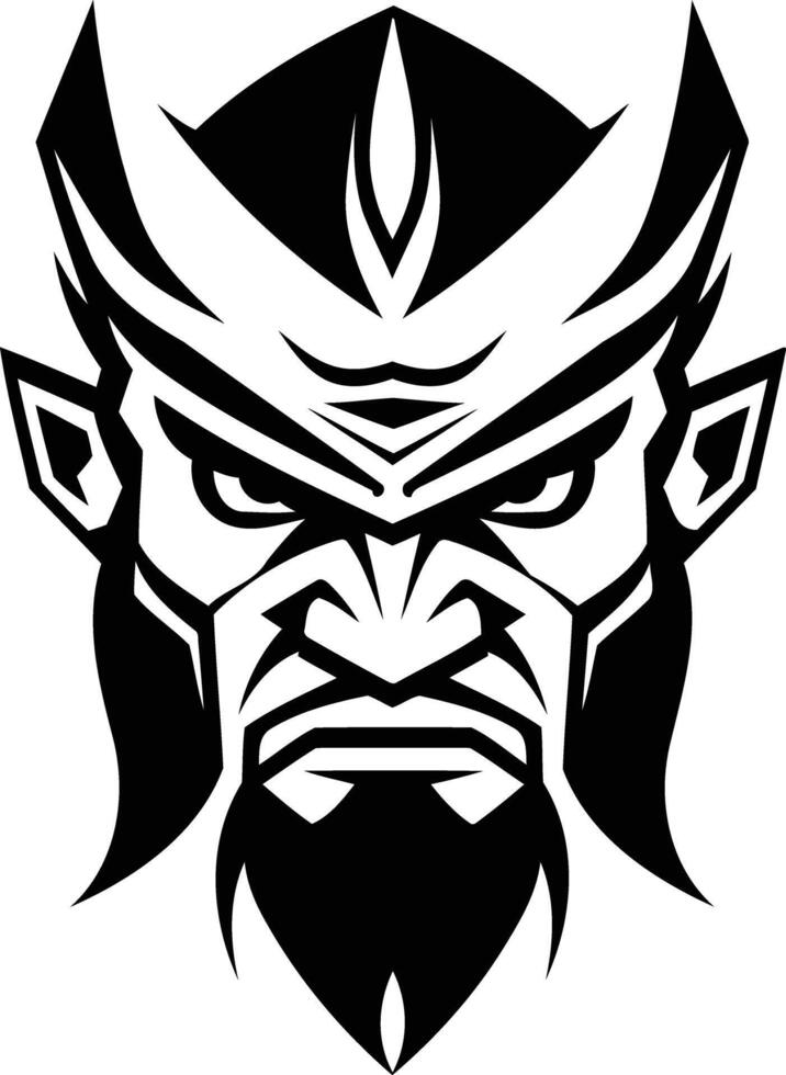A black and white image of a demon head vector