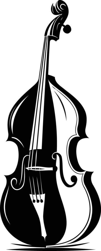 A black and white illustration of a cello vector