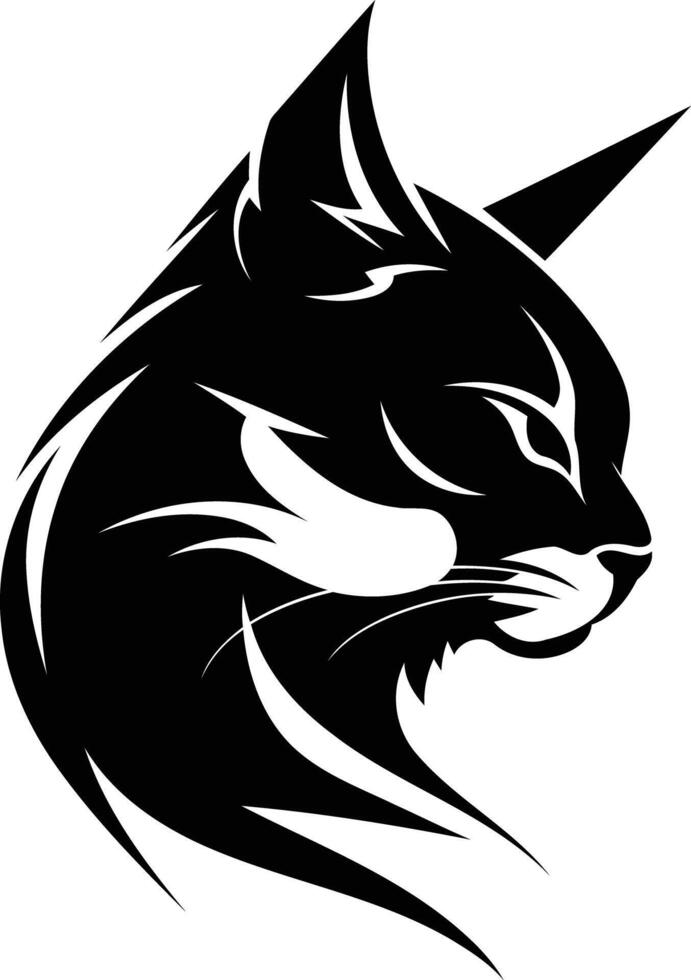 A black and white cat head with a long tail vector