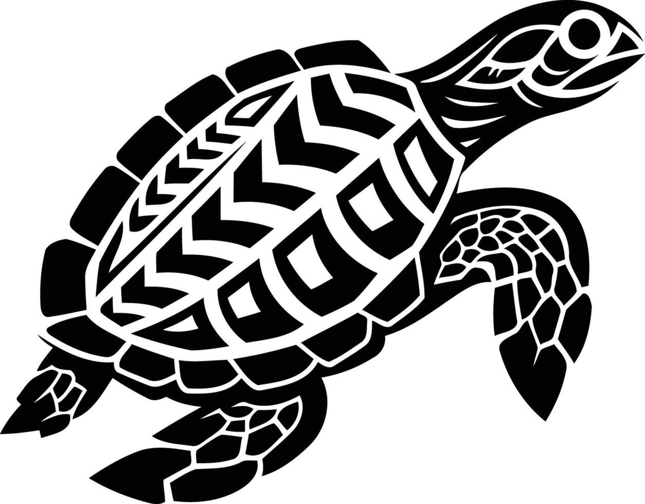 A black and white turtle with tribal designs vector