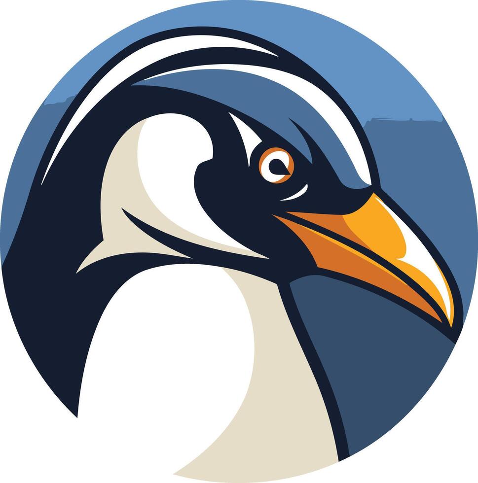 A penguin head in a circle with a blue background vector