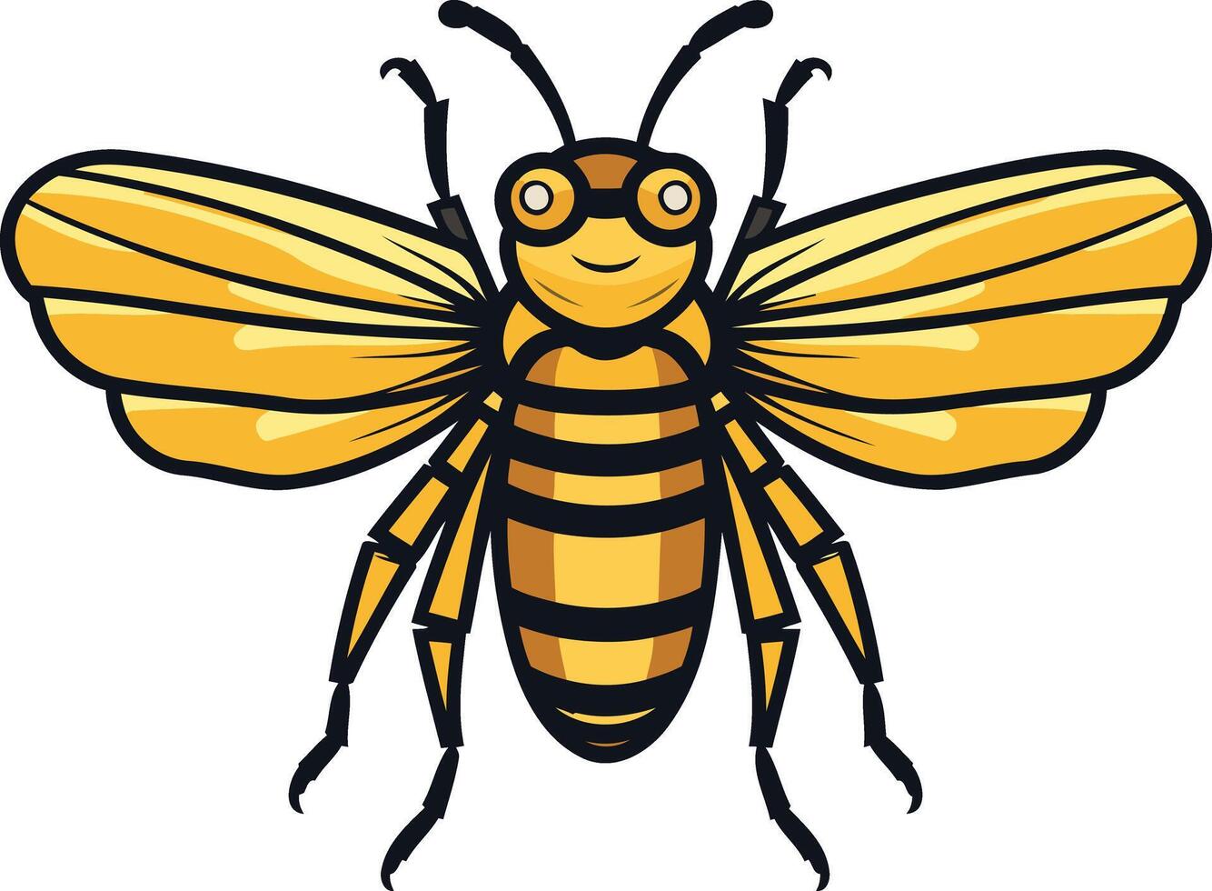 A cartoon bee with black and yellow wings vector