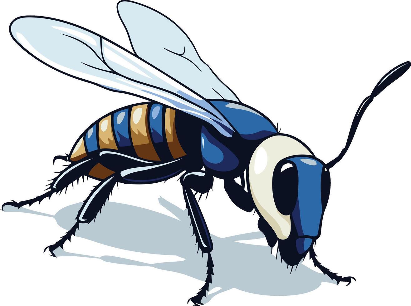 A cartoon bee with blue and black wings vector