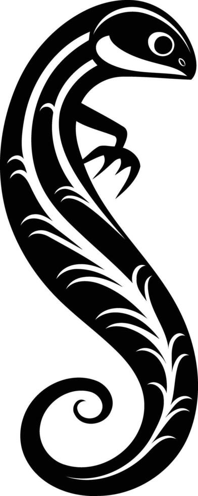 A black and white lizard with a long tail vector