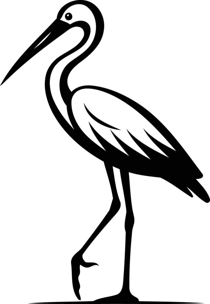 A black and white drawing of a heron vector