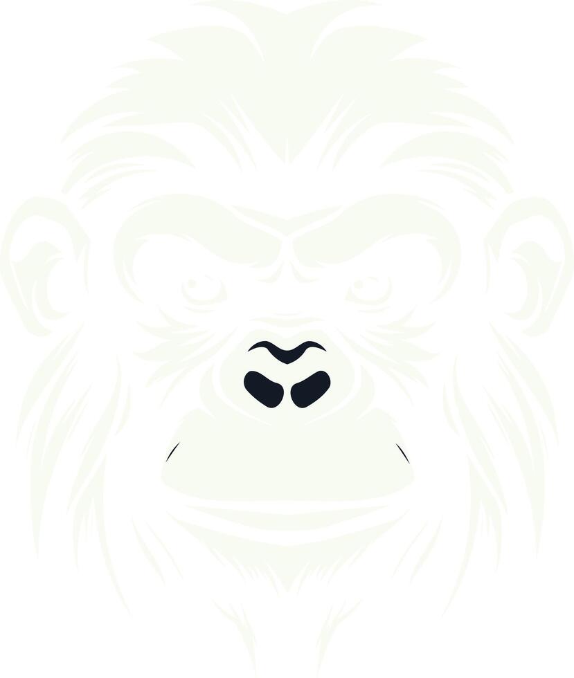 A gorilla head with a black nose and a white face vector