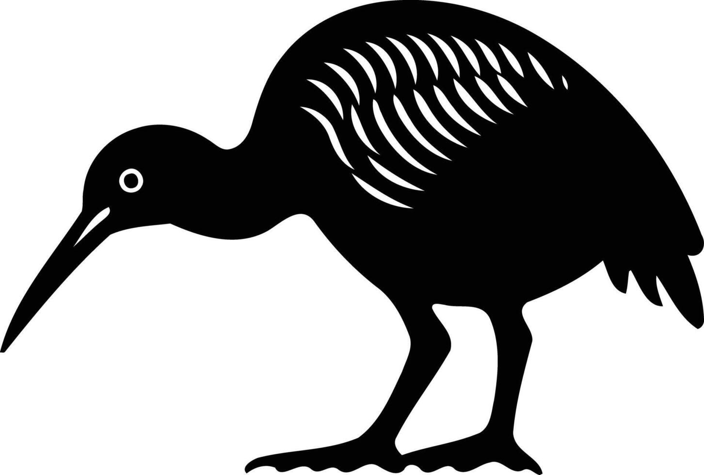 A black and white silhouette of a kiwi vector