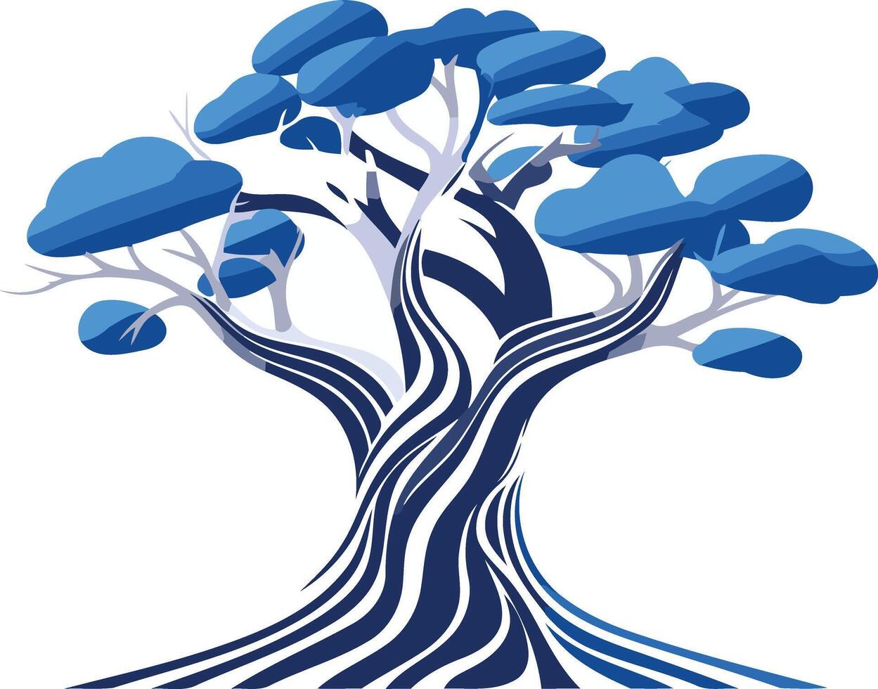 A tree with blue leaves and branches vector