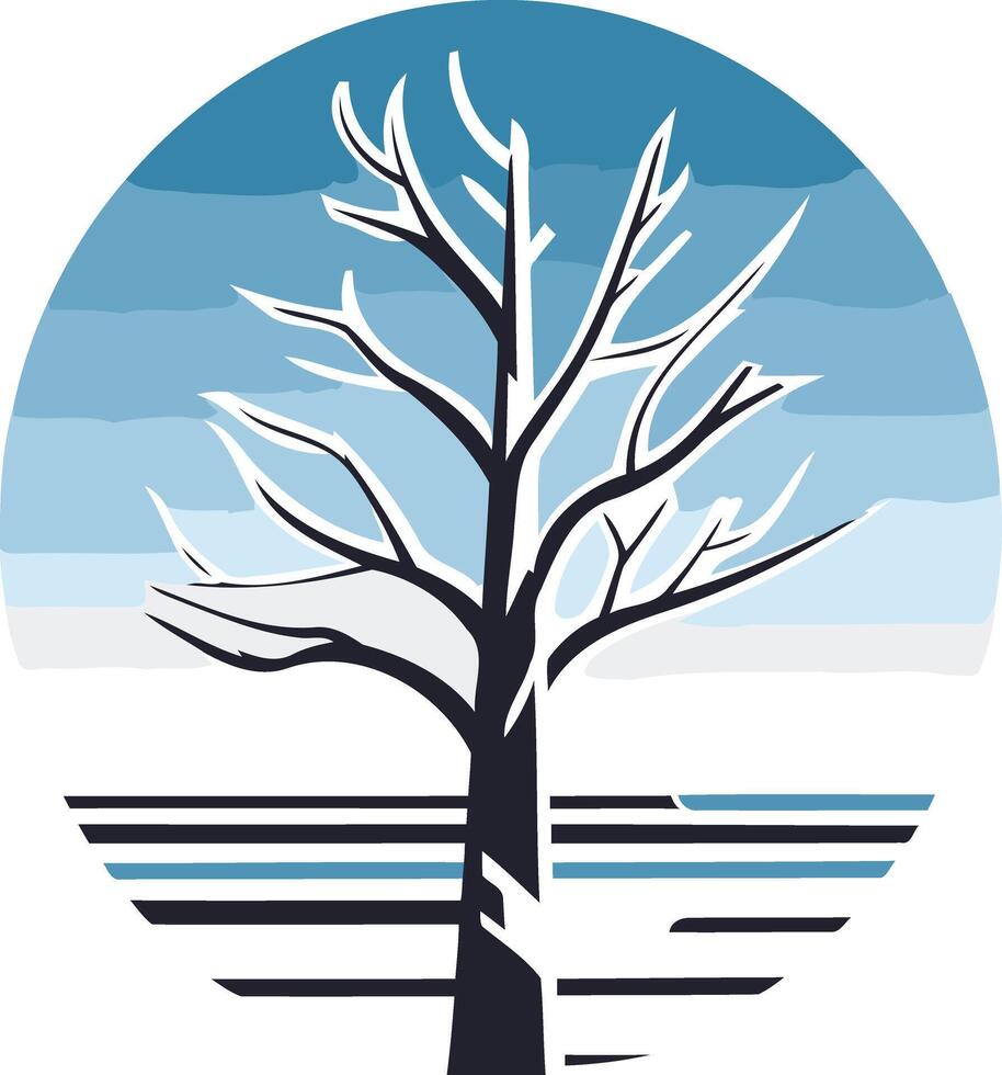 A tree with bare branches in the middle of a blue sky vector