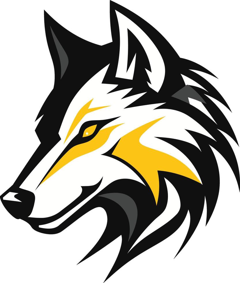 The wolf head is shown in black and yellow vector