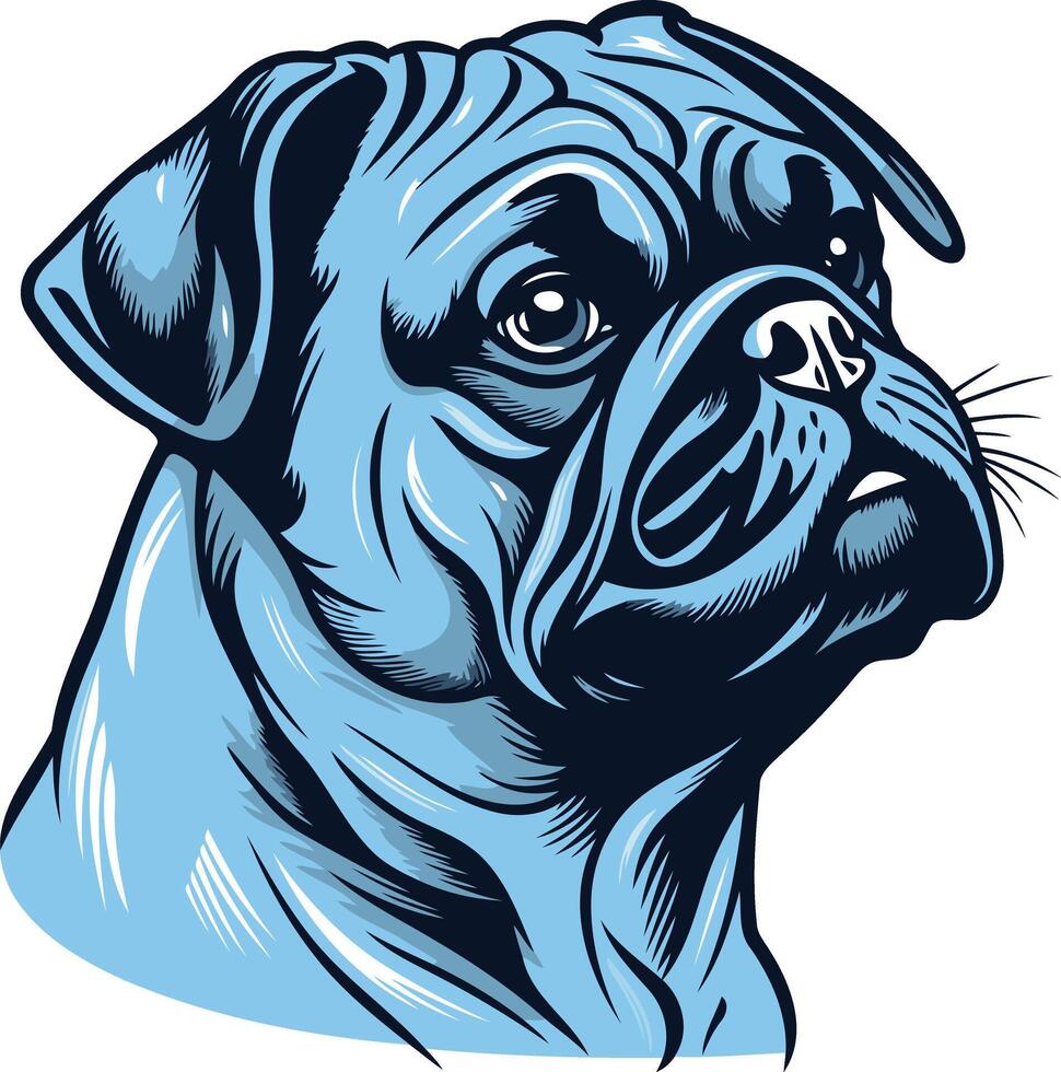 A blue pug dog head on a white background vector