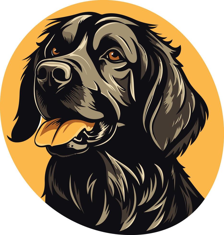 A black dog with a yellow background vector