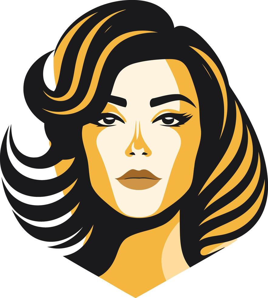 A woman's face with long hair and a yellow background vector