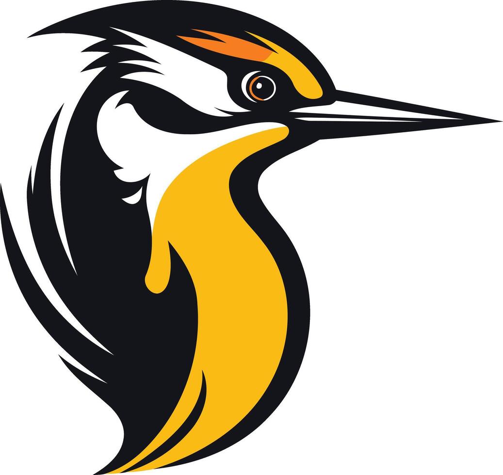A bird with a yellow beak and black and white feathers vector