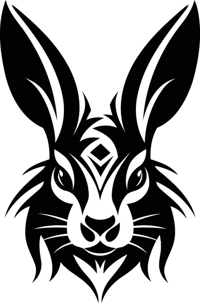 A black and white rabbit head with tribal designs vector