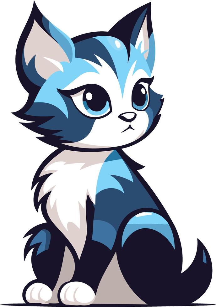 A cartoon blue and white cat vector