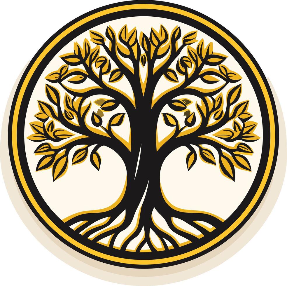 A tree of life in a circle with leaves vector