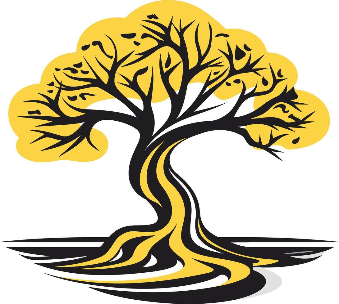A tree with yellow leaves and black branches vector