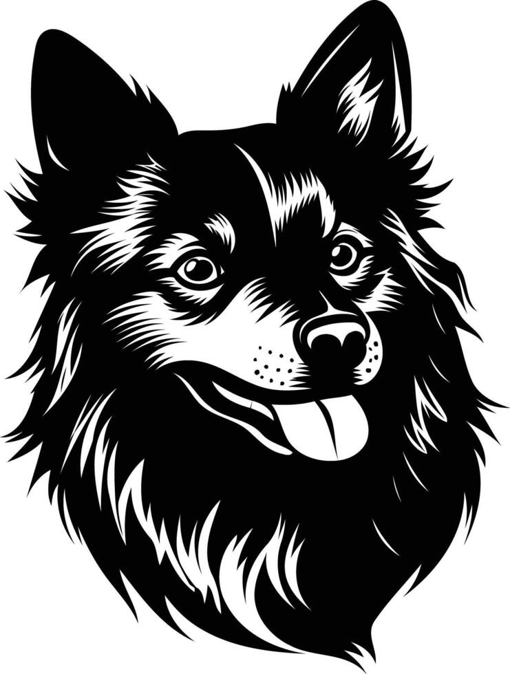 A black and white dog head with a long tail vector