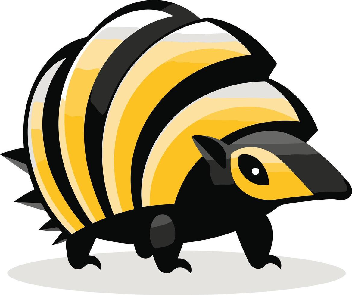 An armadillo with a yellow and black striped tail vector