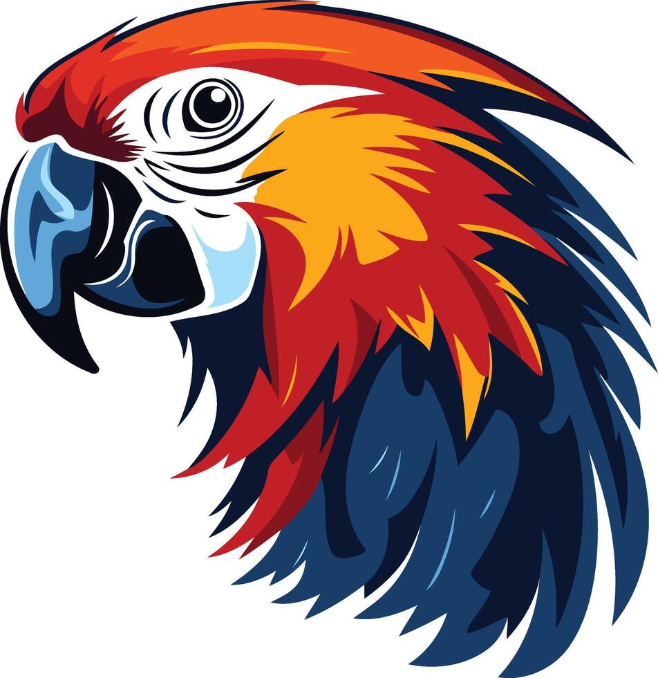 A parrot head with a red, blue and yellow color vector