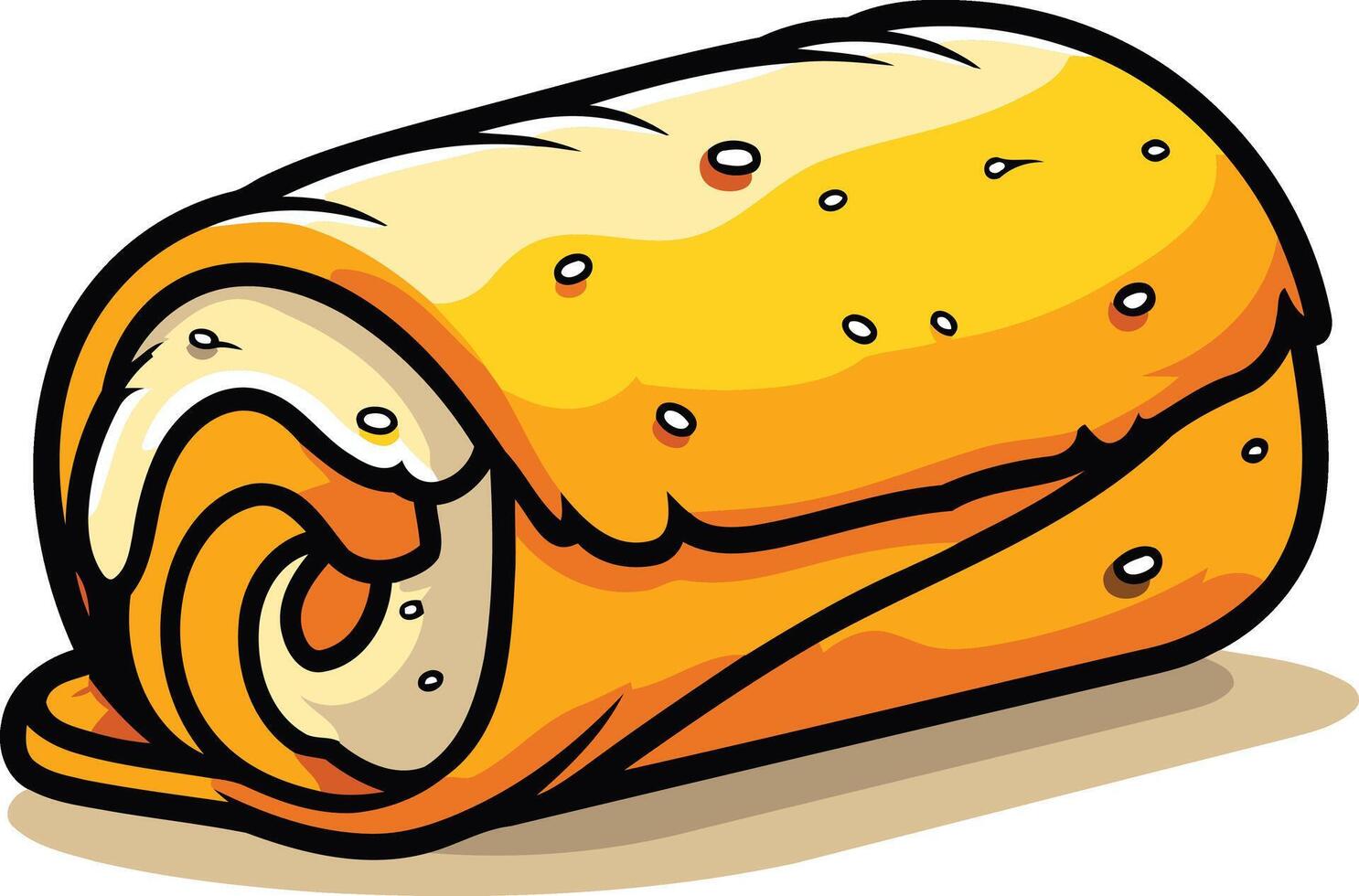 A cartoon roll of food with a yellow and orange color vector