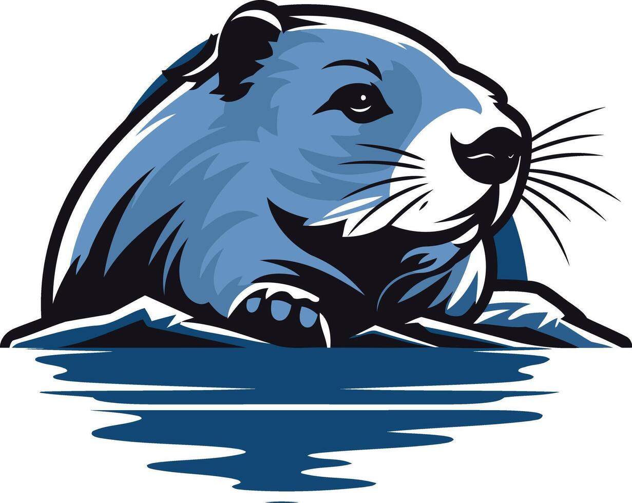 A beaver sitting on the water with its head up vector
