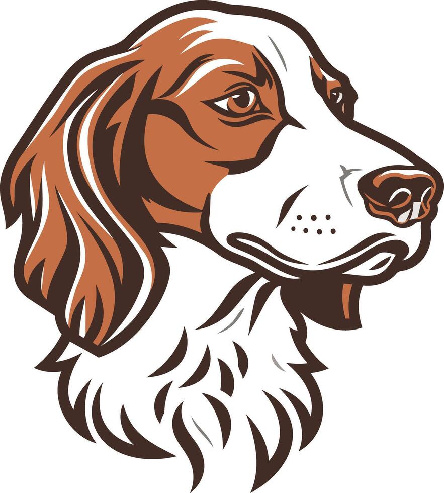 A dog head with a brown and white coat vector