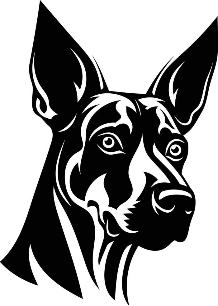 A black and white dog head with a long tail vector