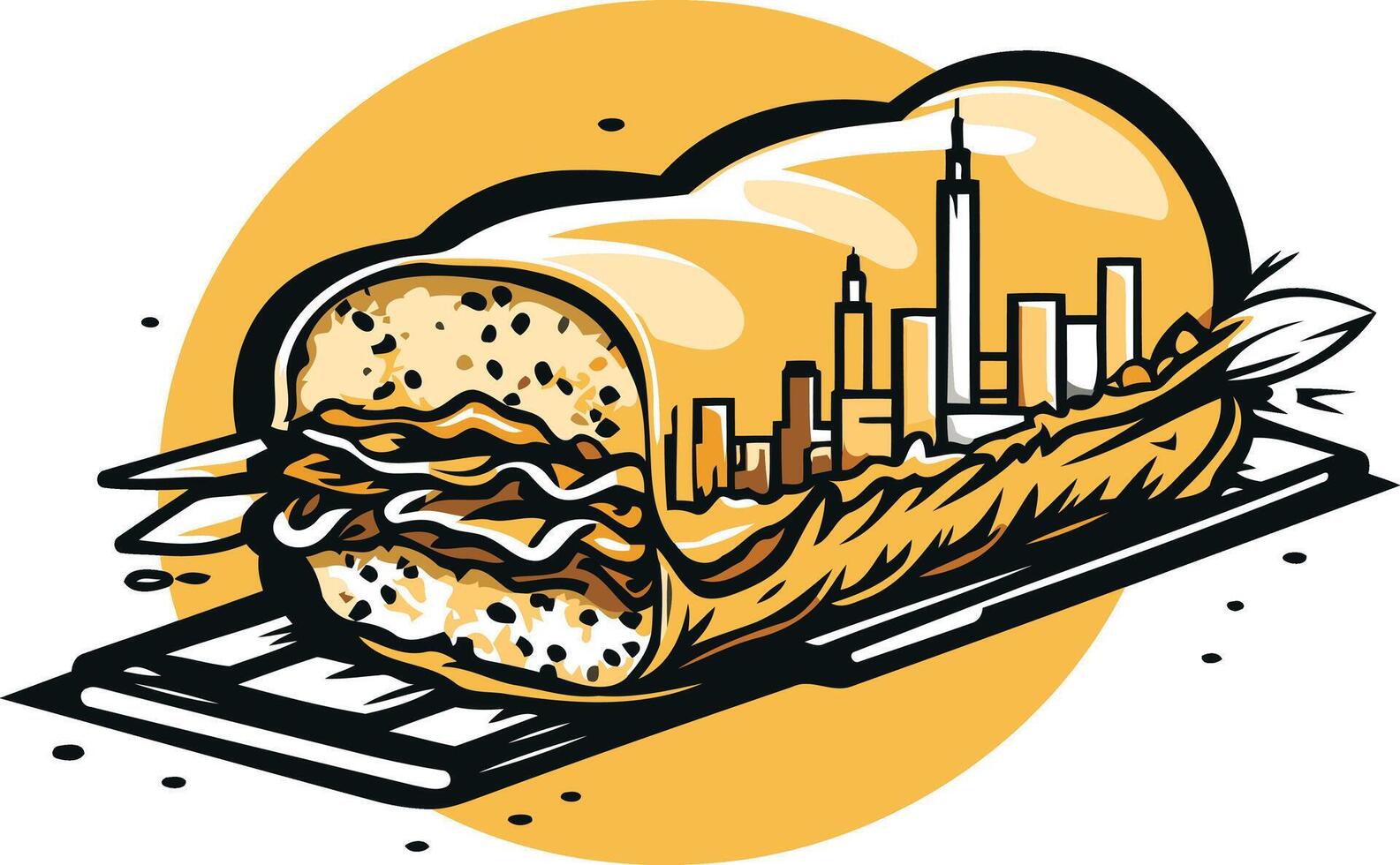 A sandwich with a city skyline on it vector