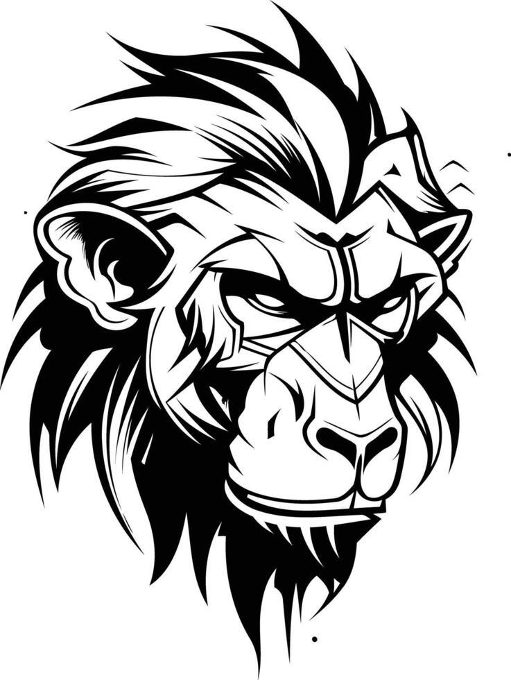 A black and white drawing of a monkey head vector