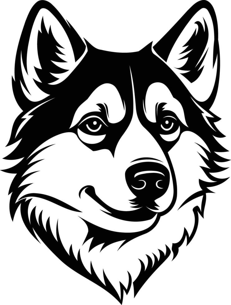 A black and white drawing of a husky dog vector