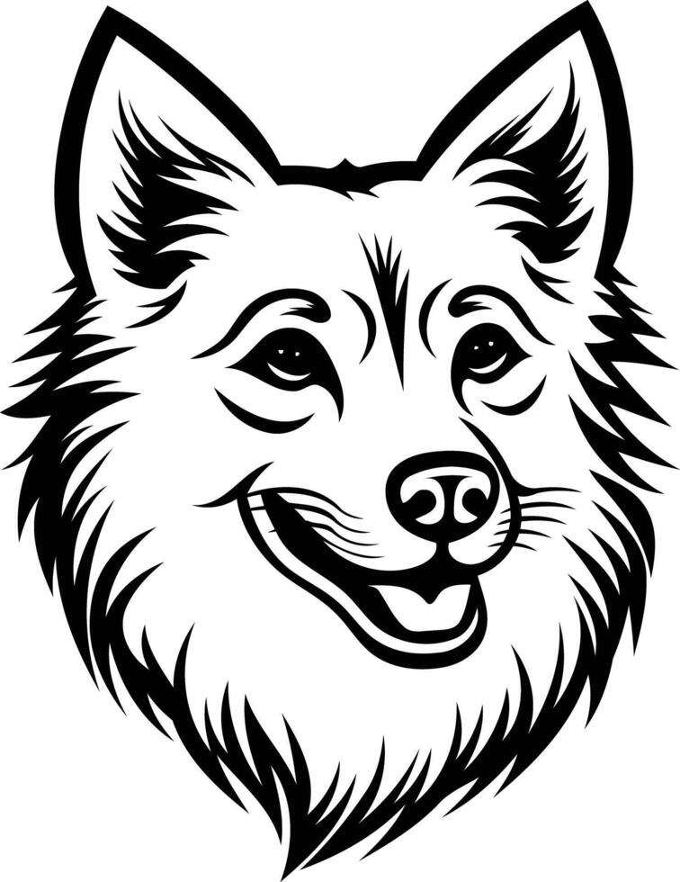 A black and white drawing of a wolf head vector