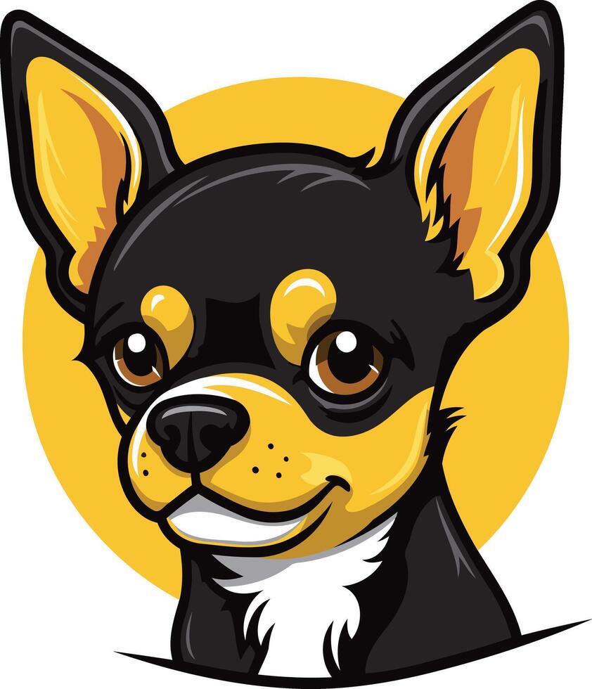 A cartoon chihuahua dog with big ears and a yellow circle vector
