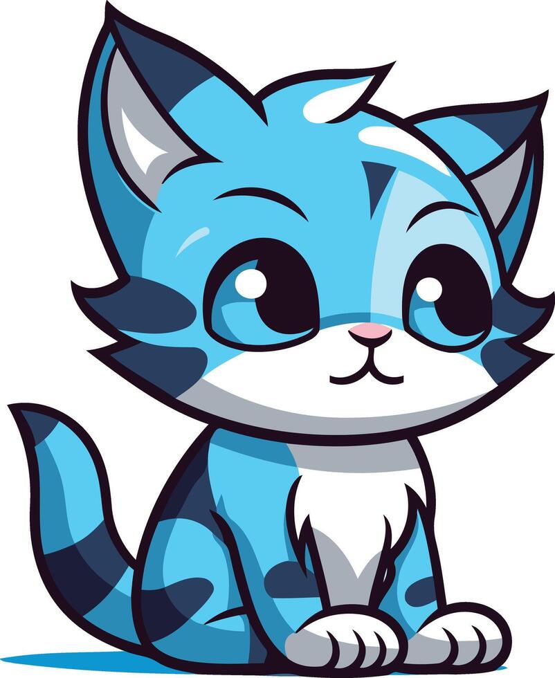 A cartoon blue and white cat with big eyes vector