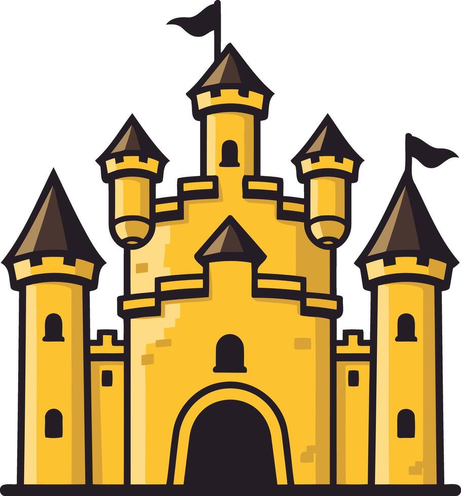 A castle with a black roof and two towers vector